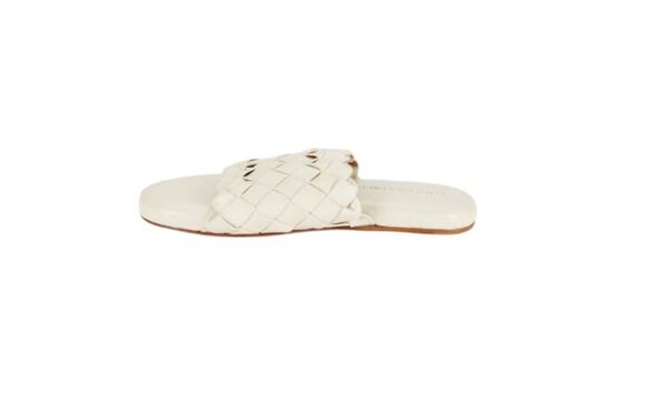 $1,195 NIB Bottega Cream Veneta Weave Cassette Leather Sandals Size 45(12)